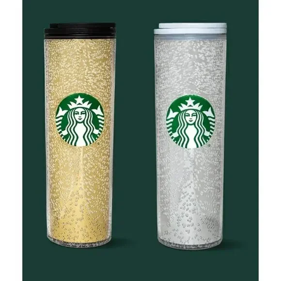 STARBUCKS 2020 Holiday Sparkling Snow bubbles silver gold hot tumblers 16 oz NEW - Picture 4 of 4